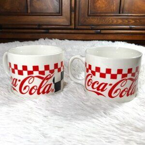 NWOT Set of 2 Vintage Coca-Cola Checkered Large Stoneware Mugs